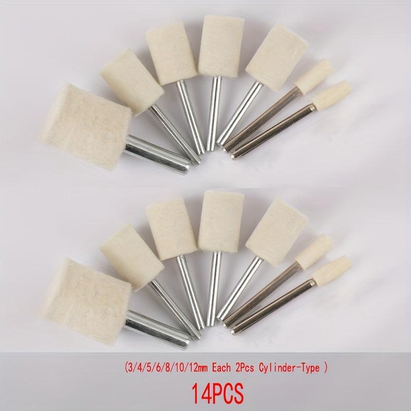 14-Piece Wool Felt Mounted Spindle Polishing Wheel Set for Watches Jewelry