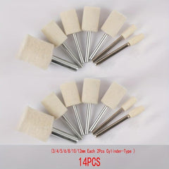 14-Piece Wool Felt Mounted Spindle Polishing Wheel Set for Watches Jewelry