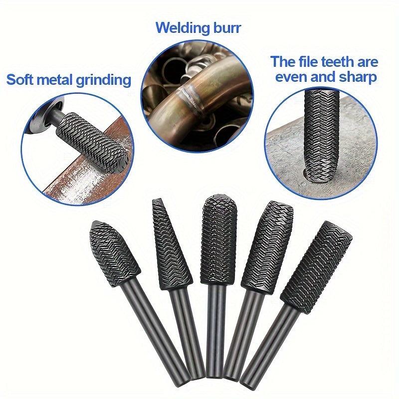 5pcs Rotary Steel File Rasp Wood Drill Bits Burrs Metal Grinding Tool