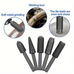 5pcs Rotary Steel File Rasp Wood Drill Bits Burrs Metal Grinding Tool