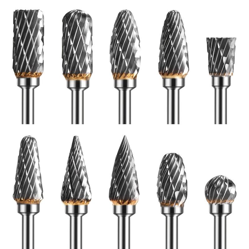 10pcs Tungsten Carbide Rotary Burr Set - 1/8 Inch Shank