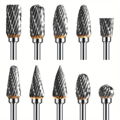 10pcs Tungsten Carbide Rotary Burr Set - 1/8 Inch Shank