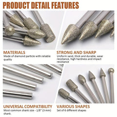 Diamond Grinding Burr Drill Bit Set 20pcs 1/8 Inch Shank