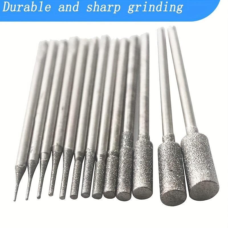13pcs Diamond Burr Set Stone Carving Bit 3/32 Inch Shank Rotary Tool