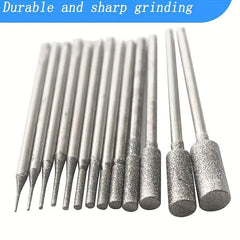 13pcs Diamond Burr Set Stone Carving Bit 3/32 Inch Shank Rotary Tool
