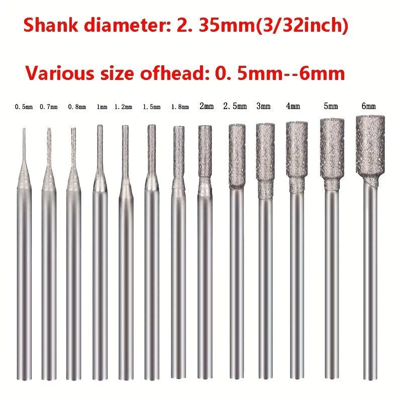 13pcs Diamond Burr Set Stone Carving Bit 3/32 Inch Shank Rotary Tool
