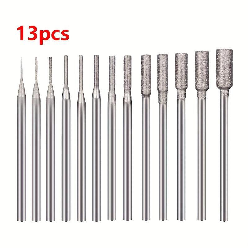 13pcs Diamond Burr Set Stone Carving Bit 3/32 Inch Shank Rotary Tool