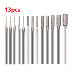 13pcs Diamond Burr Set Stone Carving Bit 3/32 Inch Shank Rotary Tool