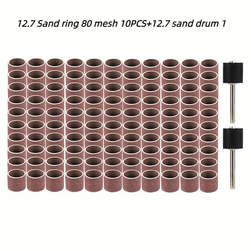 50pcs 80 Mesh Sand Ring & 1Pc 12.7 Sand Drum Combo Set for Rotary Tools