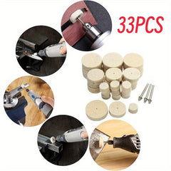 33pcs Wool Felt Buffing Wheel Pad Set for Rotary Tool Hand Drill