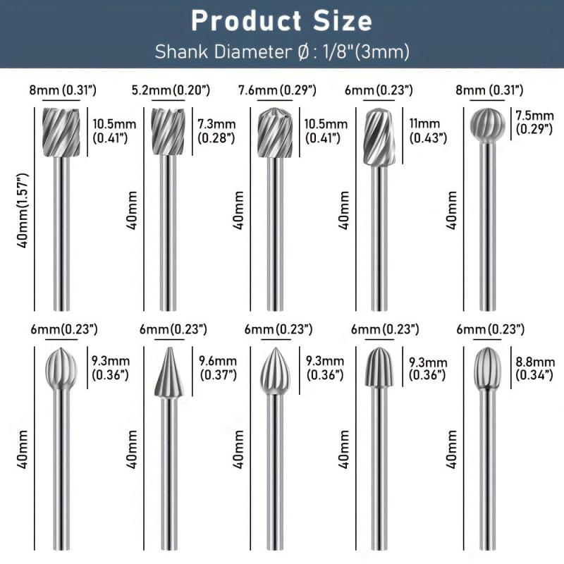 High Speed Steel Rotary Carving Bit Set 20pcs 1 8'' 3mm DIY Woodworking Carving