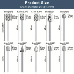 High Speed Steel Rotary Carving Bit Set 20pcs 1 8'' 3mm DIY Woodworking Carving