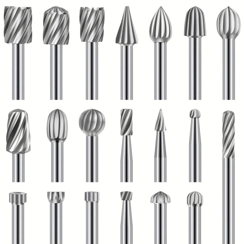 High Speed Steel Rotary Carving Bit Set 20pcs 1 8'' 3mm DIY Woodworking Carving