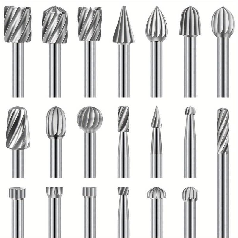High Speed Steel Rotary Carving Bit Set 20pcs 1 8'' 3mm DIY Woodworking Carving
