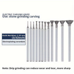 12pcs Diamond Grinding Head Jade Carving Tool Carving Polishing Triangle