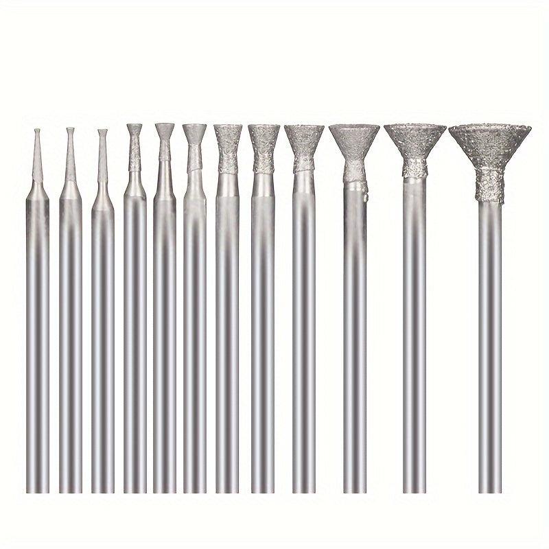 12pcs Diamond Grinding Head Jade Carving Tool Carving Polishing Triangle