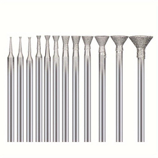 12pcs Diamond Grinding Head Jade Carving Tool Carving Polishing Triangle