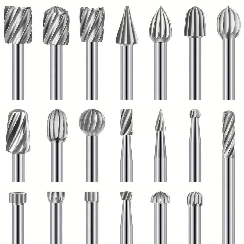Silver 20pcs Small Engraving Router Bit Carving Bits Rotary Tool Accessories