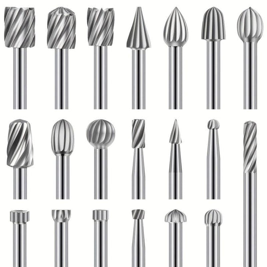 Silver 20pcs Small Engraving Router Bit Carving Bits Rotary Tool Accessories