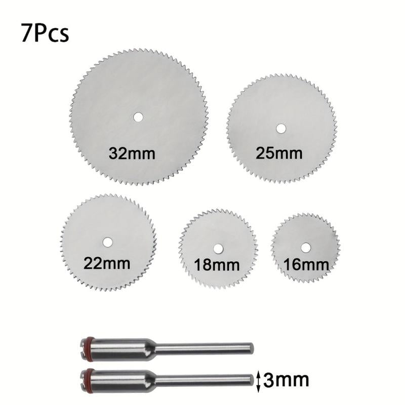 7pcs Stainless Steel Metal Cutting Discs Set with Spindles for Rotary Tools