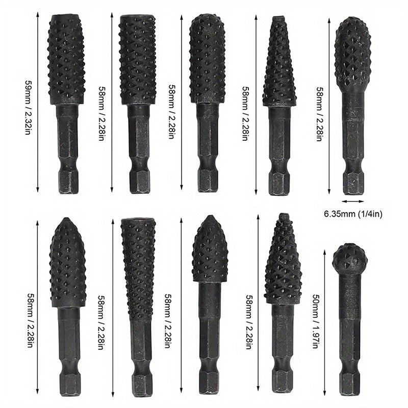 10pcs Rotary Burrs Rasp Metalworking Rotary Files Burr Bit Set Woodworking Tool