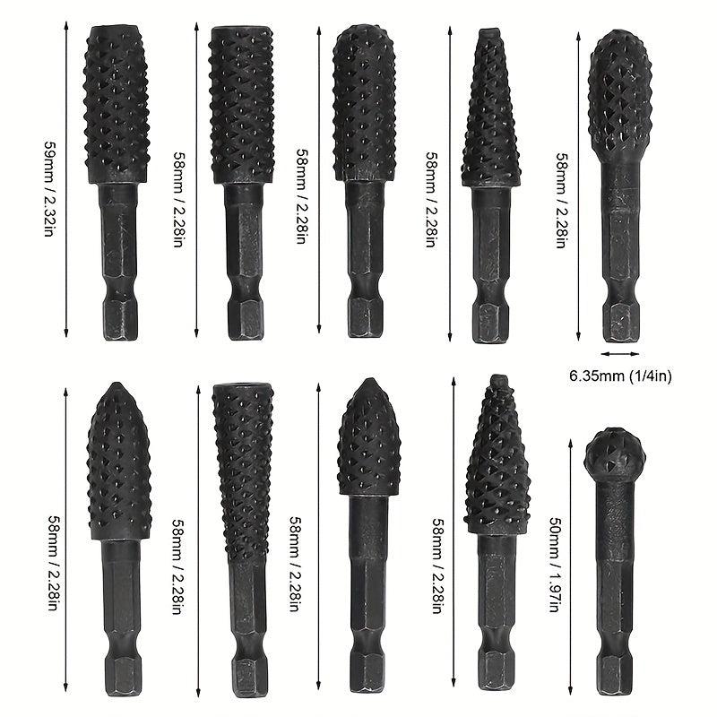 10pcs Rotary Burrs Rasp Metalworking Rotary Files Burr Bit Set Woodworking Tool