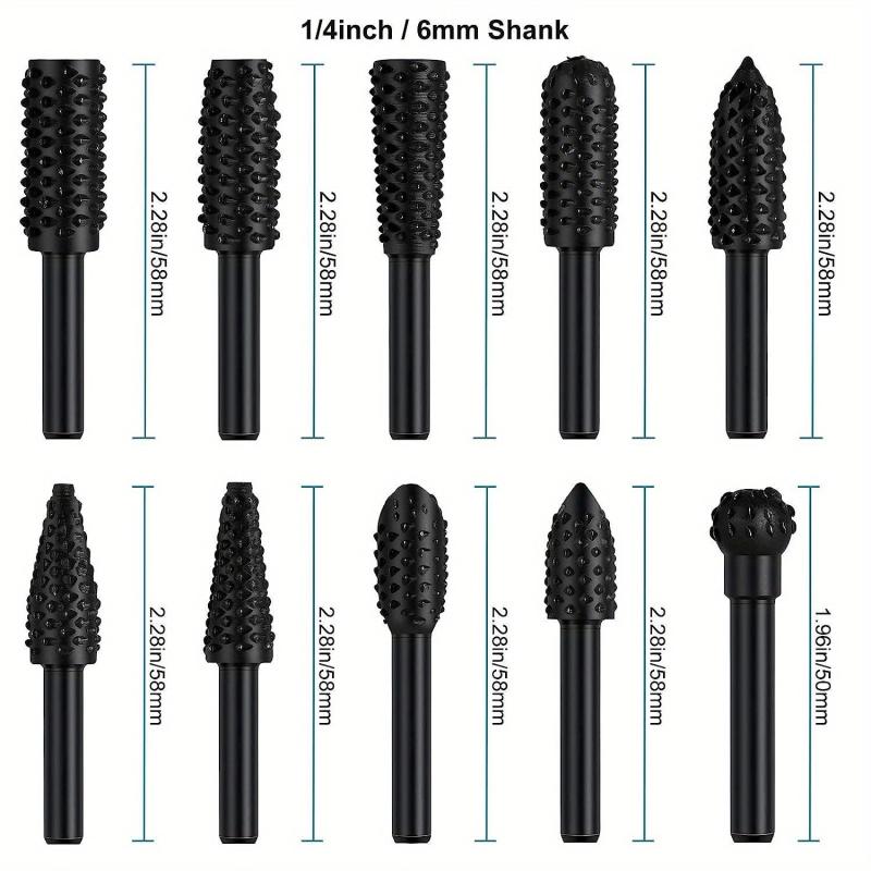10pcs Rotary Burrs Rasp Metalworking Rotary Files Burr Bit Set Woodworking Tool