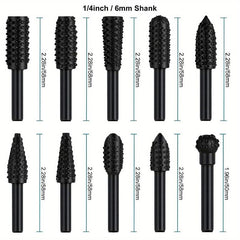 10pcs Rotary Burrs Rasp Metalworking Rotary Files Burr Bit Set Woodworking Tool