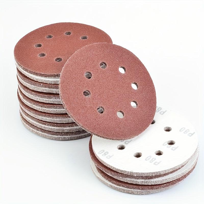 10pcs 5 Red Sanding Discs 8 Hole Flocking Sanding Sheets