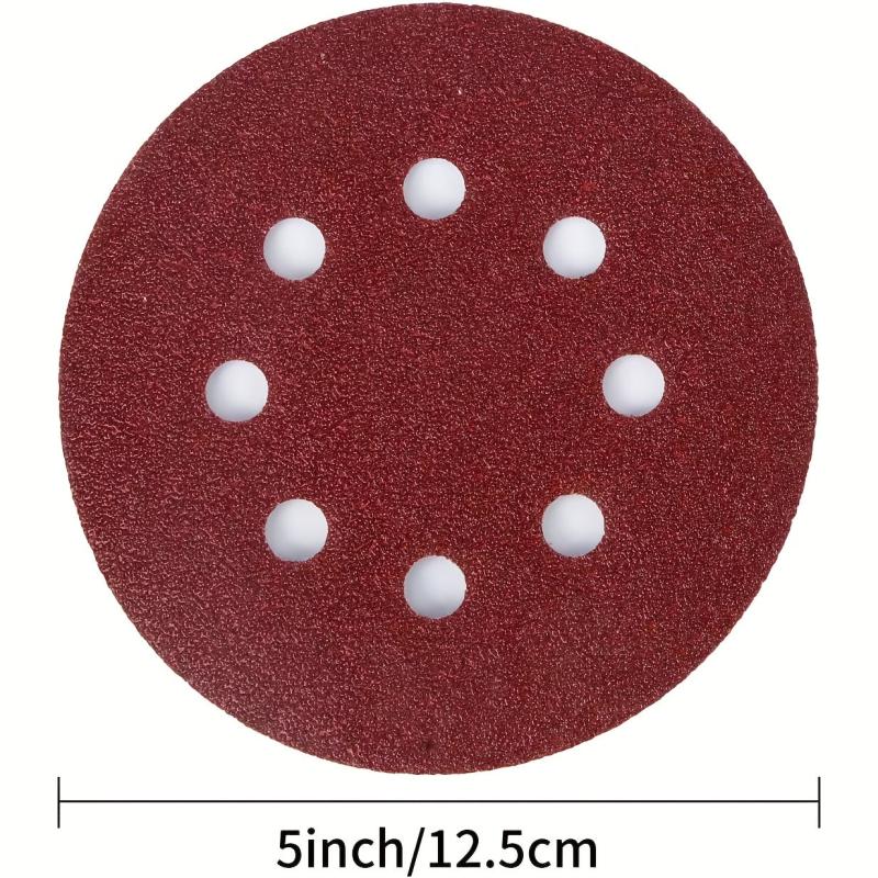 10pcs 5 Red Sanding Discs 8 Hole Flocking Sanding Sheets