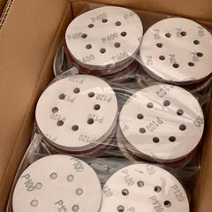 10pcs 5 Red Sanding Discs 8 Hole Flocking Sanding Sheets