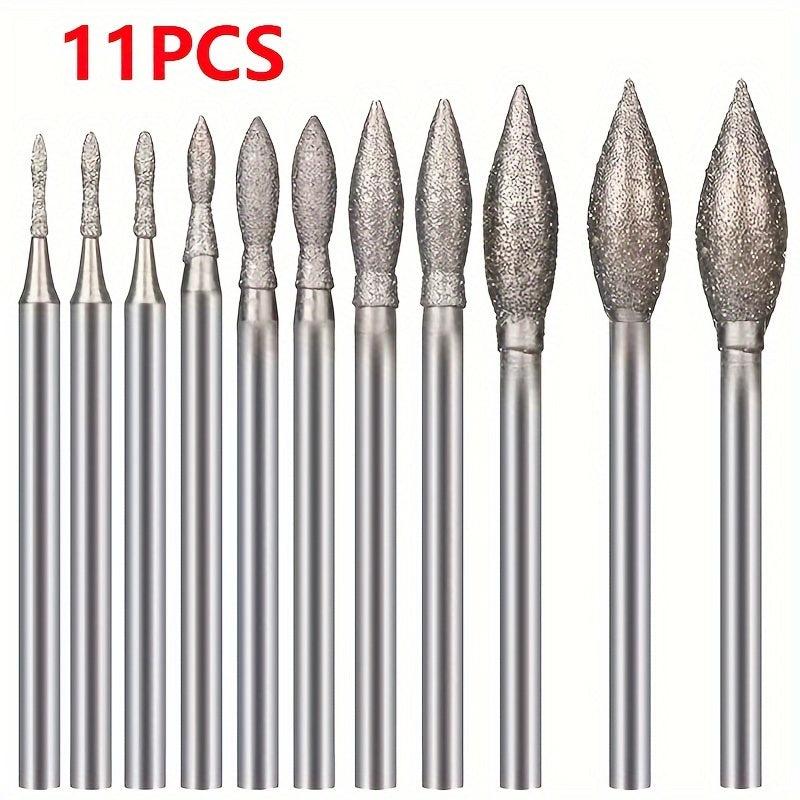 11pcs Drill Grinding Head Polishing J Needle Bits Burrs Engraving Carving Tools
