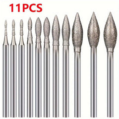 11pcs Drill Grinding Head Polishing J Needle Bits Burrs Engraving Carving Tools