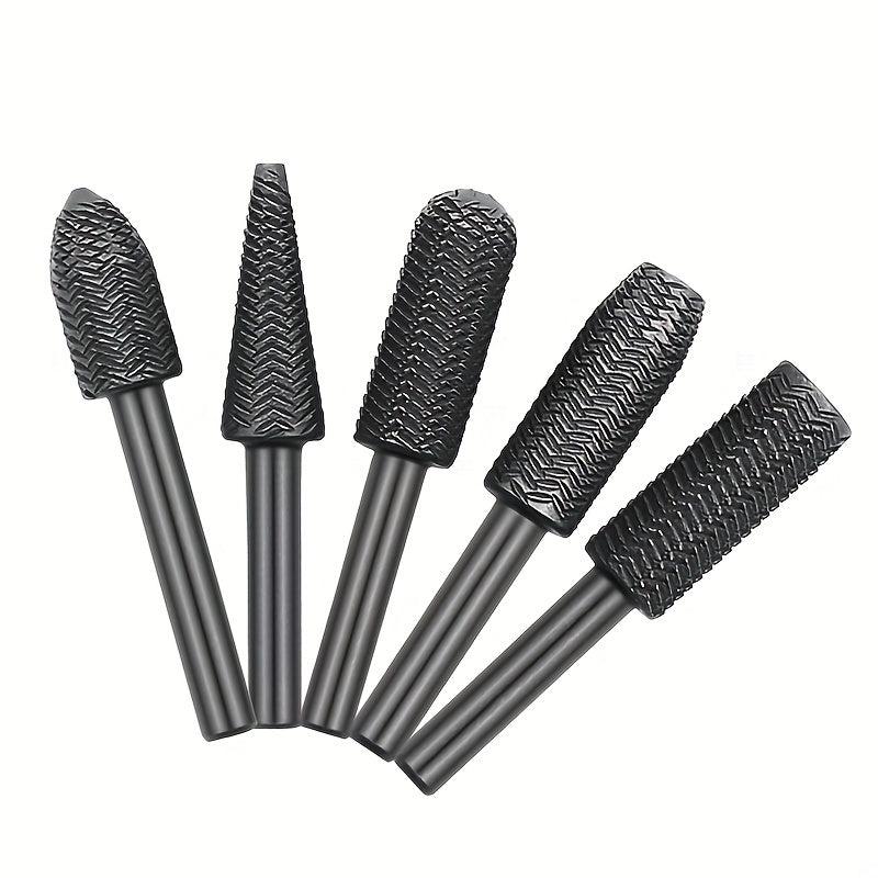 5pcs Carbide Burr Set Woodworking Rotary Burr Rasp Drill Bit Set Files