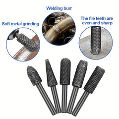 5pcs Carbide Burr Set Woodworking Rotary Burr Rasp Drill Bit Set Files