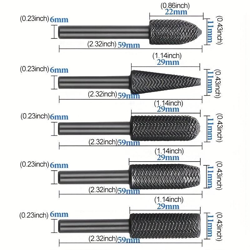 5pcs Carbide Burr Set Woodworking Rotary Burr Rasp Drill Bit Set Files
