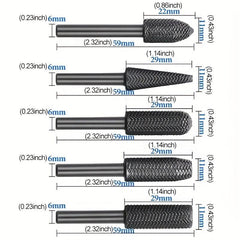 5pcs Carbide Burr Set Woodworking Rotary Burr Rasp Drill Bit Set Files