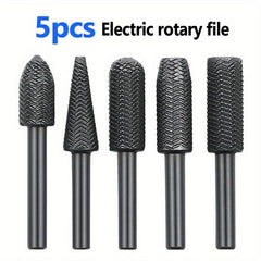 5pcs Carbide Burr Set Woodworking Rotary Burr Rasp Drill Bit Set Files