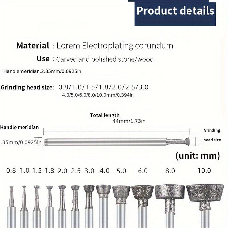 12pcs Diamond Grinding Head Jade Carving Drill Bit