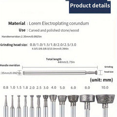 12pcs Diamond Grinding Head Jade Carving Drill Bit