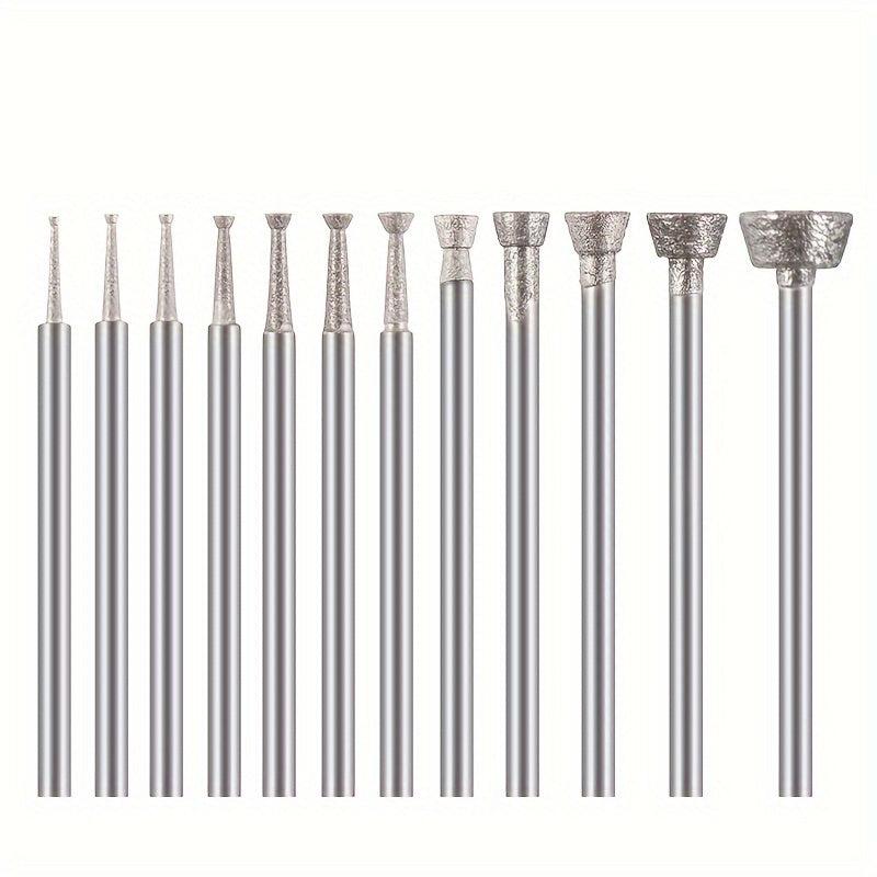 12pcs Diamond Grinding Head Jade Carving Drill Bit