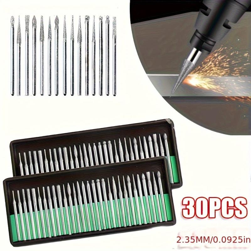 30pcs Diamond Grinding Needle Point Engraving Carving Deburring Polishing