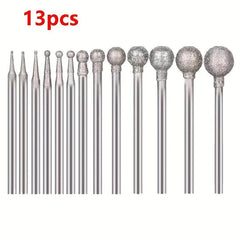 13pcs Diamond Burr Stone Carving Set Mounted With Mandrel Fits Rotary Tool