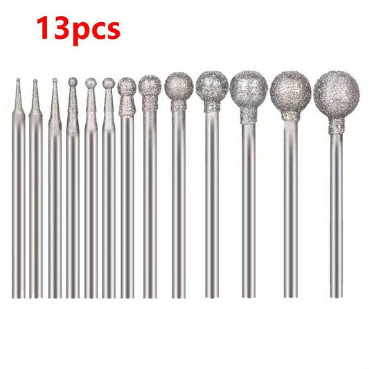 13pcs Diamond Burr Stone Carving Set Mounted With Mandrel Fits Rotary Tool