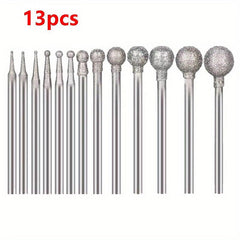 13pcs Diamond Burr Stone Carving Set Mounted With Mandrel Fits Rotary Tool