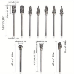 10pcs Tungsten Carbide Grinding Bits Set for Rotary Tools