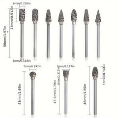 10pcs Tungsten Carbide Grinding Bits Set for Rotary Tools