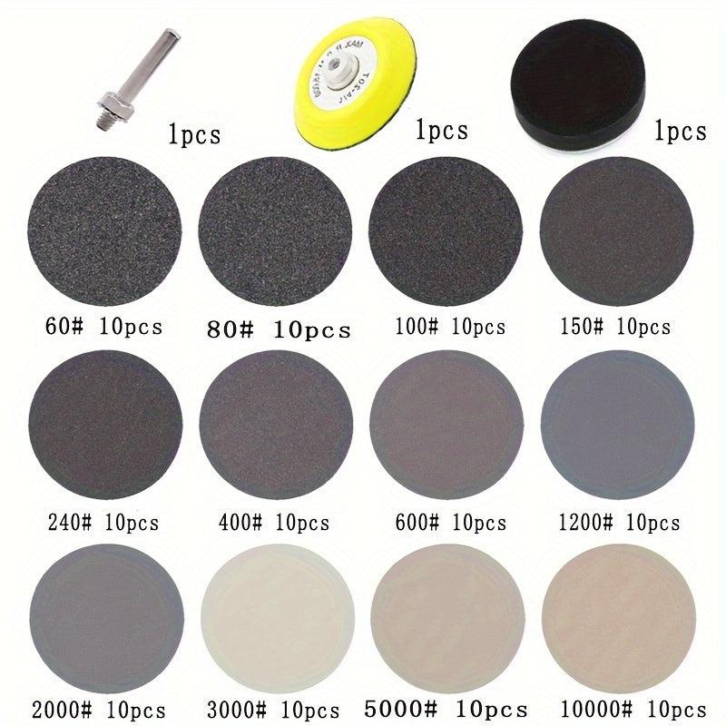 123pcs 3in Sanding Disc Kit 1/4in Shank Hook & Loop Sandpaper 60-10000 Grit