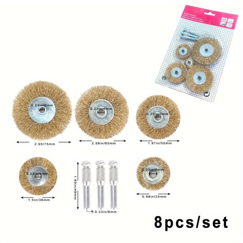 8pcs Brass Coated Wire Wheel Brush Set for Rust Removal and Surface Scrubbing