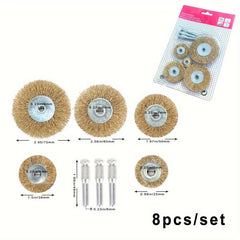 8pcs Brass Coated Wire Wheel Brush Set for Rust Removal and Surface Scrubbing